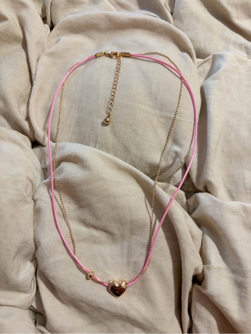 Free People Pink Cord Heart Charm Layered Necklace